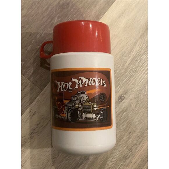 Hot Wheels Thermos Vintage1998 Red White Plastic “lunchbox Accessory”